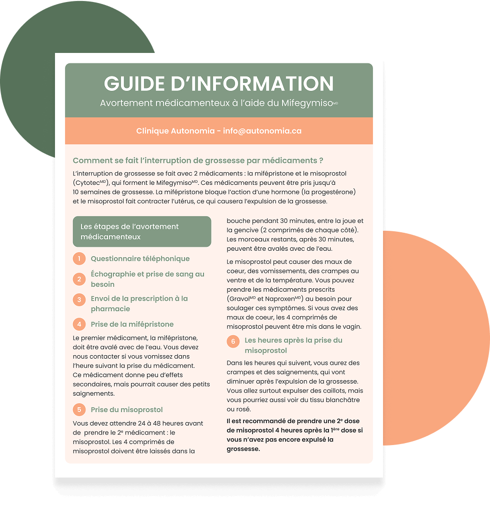 Guide d’information - Avortement médicamenteux à l’aide du Mifegymiso🅫